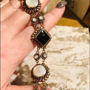 Vintage Mother of Pearl black onyx sterling silver bracelet
